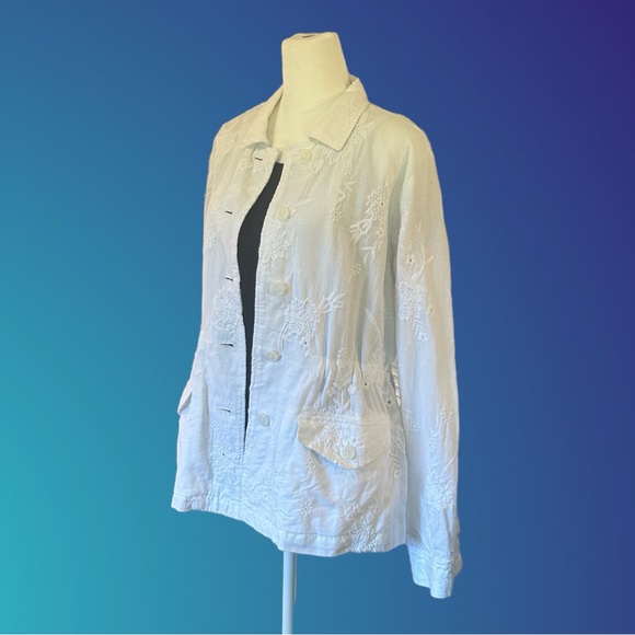J JILL lightweight linen & cotton eyelet jacket, Sz S - Picture 4 of 10